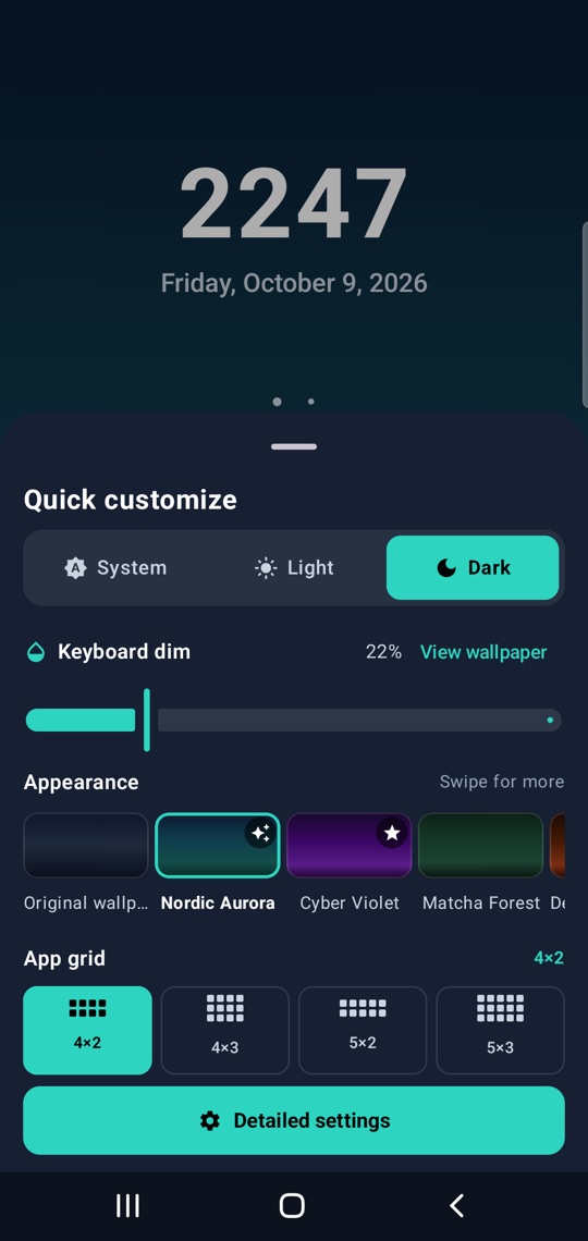 Quick customize panel with themes and grid sizes